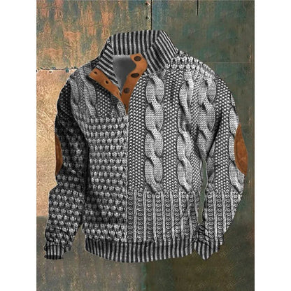 3D Digital Printing Stand Collar Men's Street Trend Buckle Polo Sweater