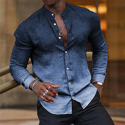 Gradient Men's Casual Long Sleeve Stand Collar Shirt