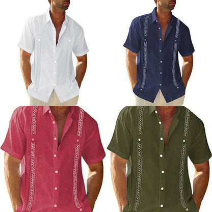 Men's Casual Guayabera Cuban Shirt Outdoor Casual Short Sleeve Printed Clothing Sports Fashion Streetwear Designer