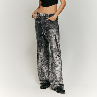 Vintage Paisley Digital Printing Jeans Straight-leg Pants