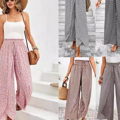 New Fashion All-match Floral Wide-leg Pants