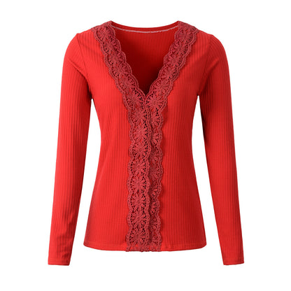 New Lace Long Sleeve Sweater Bottoming Shirt Women's Slim Stretch Top