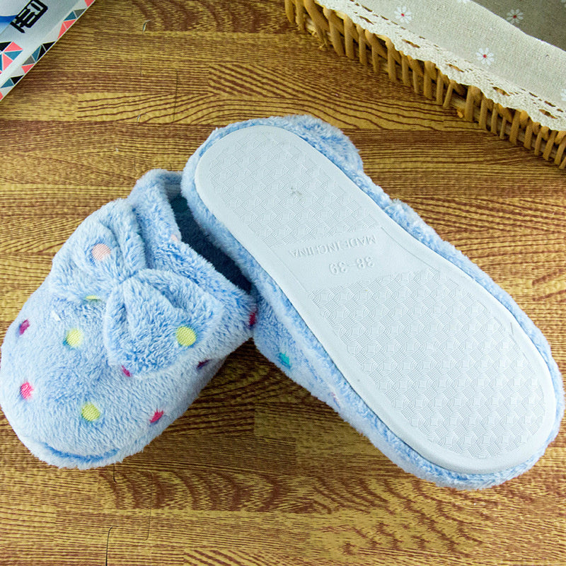 Winter color round butterfly knot floor cotton slippers warm wool home cotton slippers factory direct selling wholesale