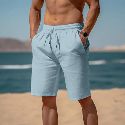 Summer Drawstring Shorts Elastic Waist Straight Pants Beach Breathable Shorts For Men Clothing