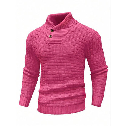 Men's Slim Turtleneck Sweater With Button Design Fashion Casual Solid Color Pullover Top Clothing