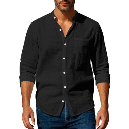 Long Sleeve Stand Collar Casual Men's Pocket Shirt