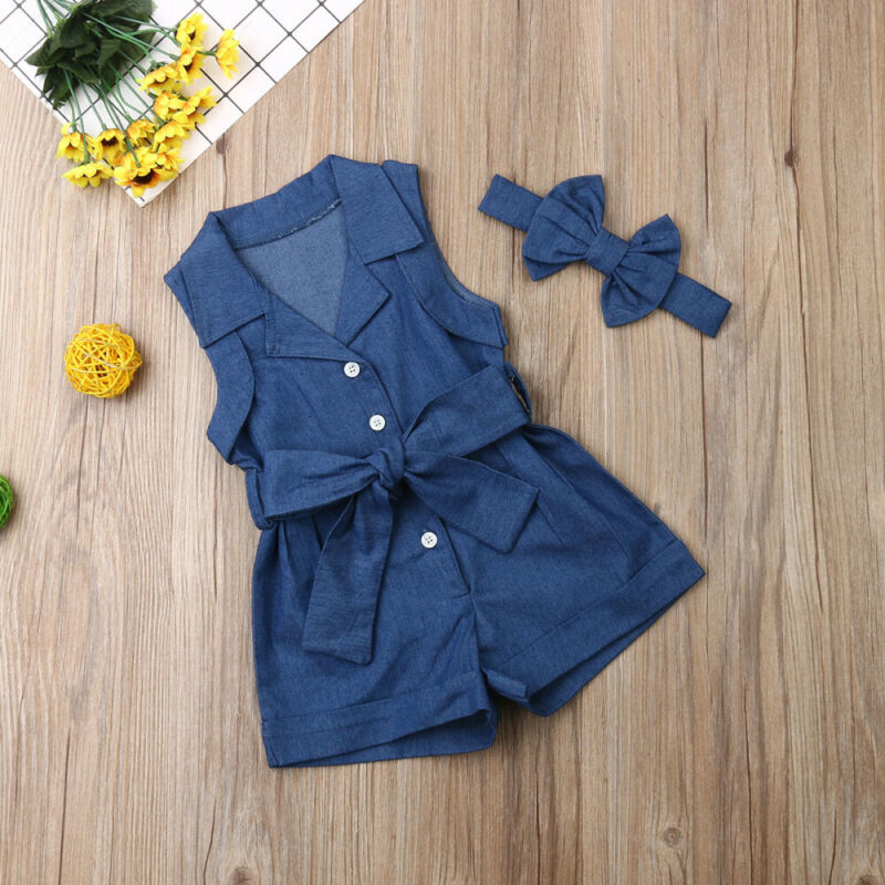 Pudcoco Kids Baby Girl Clothes Sleeveless Romper Denim