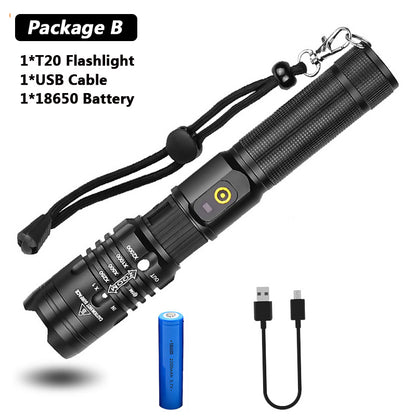 Super Bright Flashlight Zoomable USB Rechargeable Electric Torch 5 Modes Torch Outdoor Fishing Waterproof