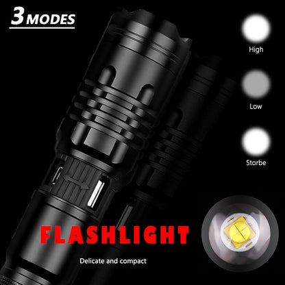 Super Bright Flashlight Zoomable USB Rechargeable Electric Torch 5 Modes Torch Outdoor Fishing Waterproof