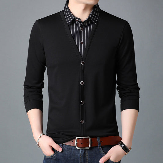 Thin Long Sleeved T Shirt Men's Shirt Collar Fake Two Piece Bottoming Shirt