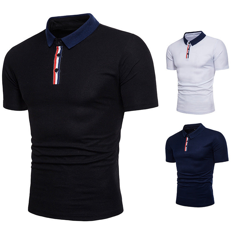 Summer New Men's Zipper T Shirt Lapel Short Sleeved Polo Shirt