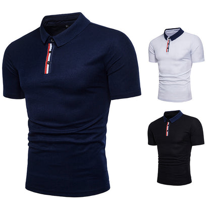 Summer New Men's Zipper T Shirt Lapel Short Sleeved Polo Shirt