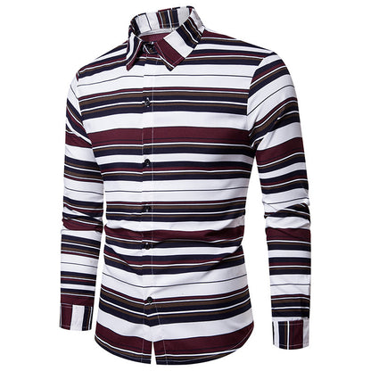 Men's Long Sleeve Shirt Casual Print Lapel Striped Shirt