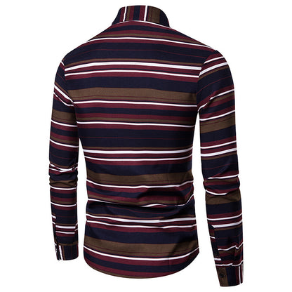 Men's Long Sleeve Shirt Casual Print Lapel Striped Shirt