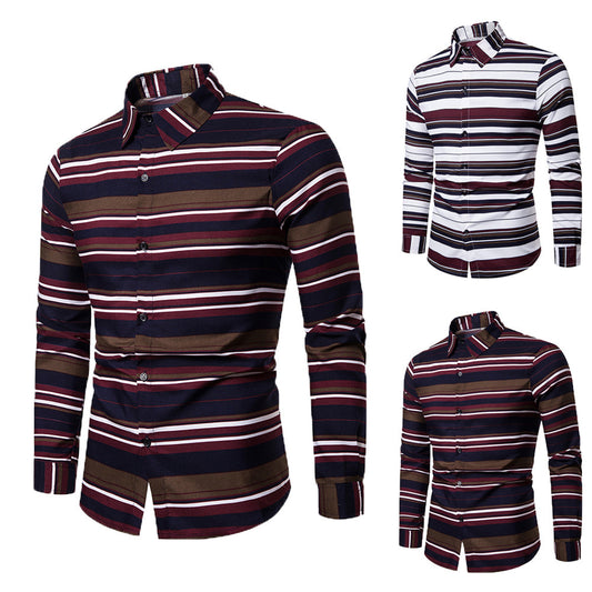 Men's Long Sleeve Shirt Casual Print Lapel Striped Shirt