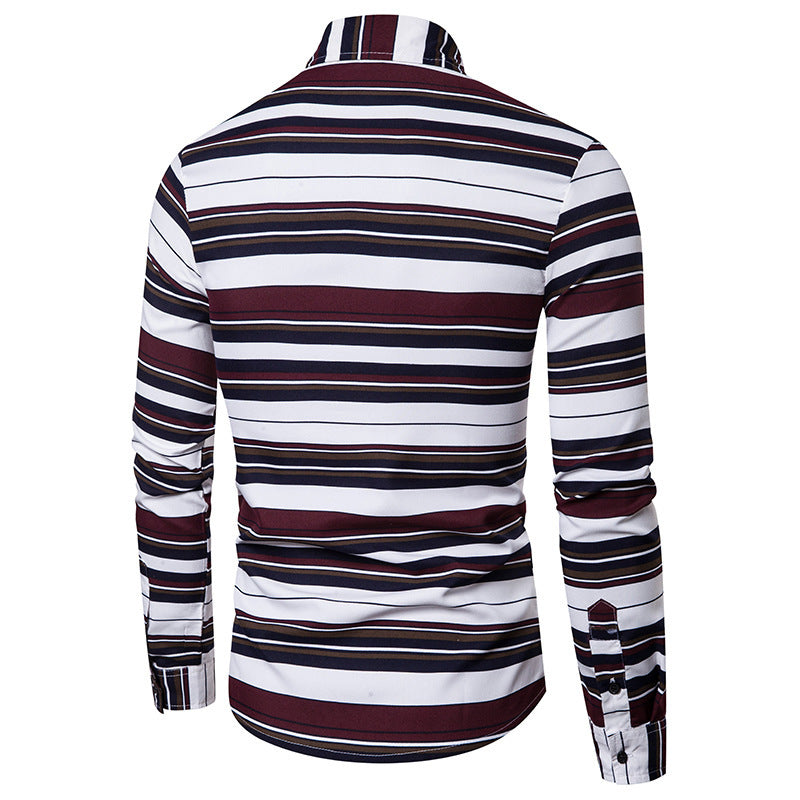 Men's Long Sleeve Shirt Casual Print Lapel Striped Shirt