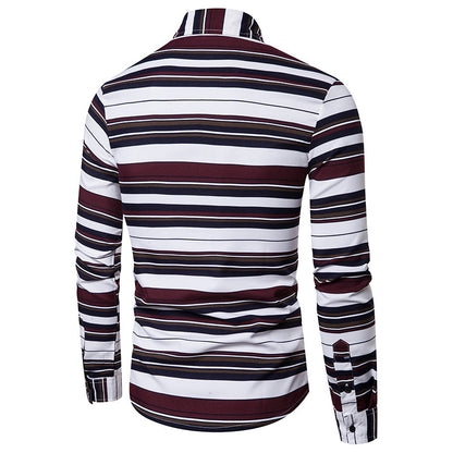 Men's Long Sleeve Shirt Casual Print Lapel Striped Shirt