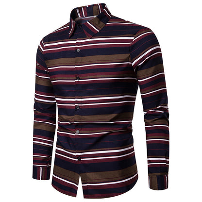 Men's Long Sleeve Shirt Casual Print Lapel Striped Shirt