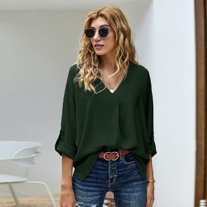 Women's Solid Color Loose Pullover Shirt