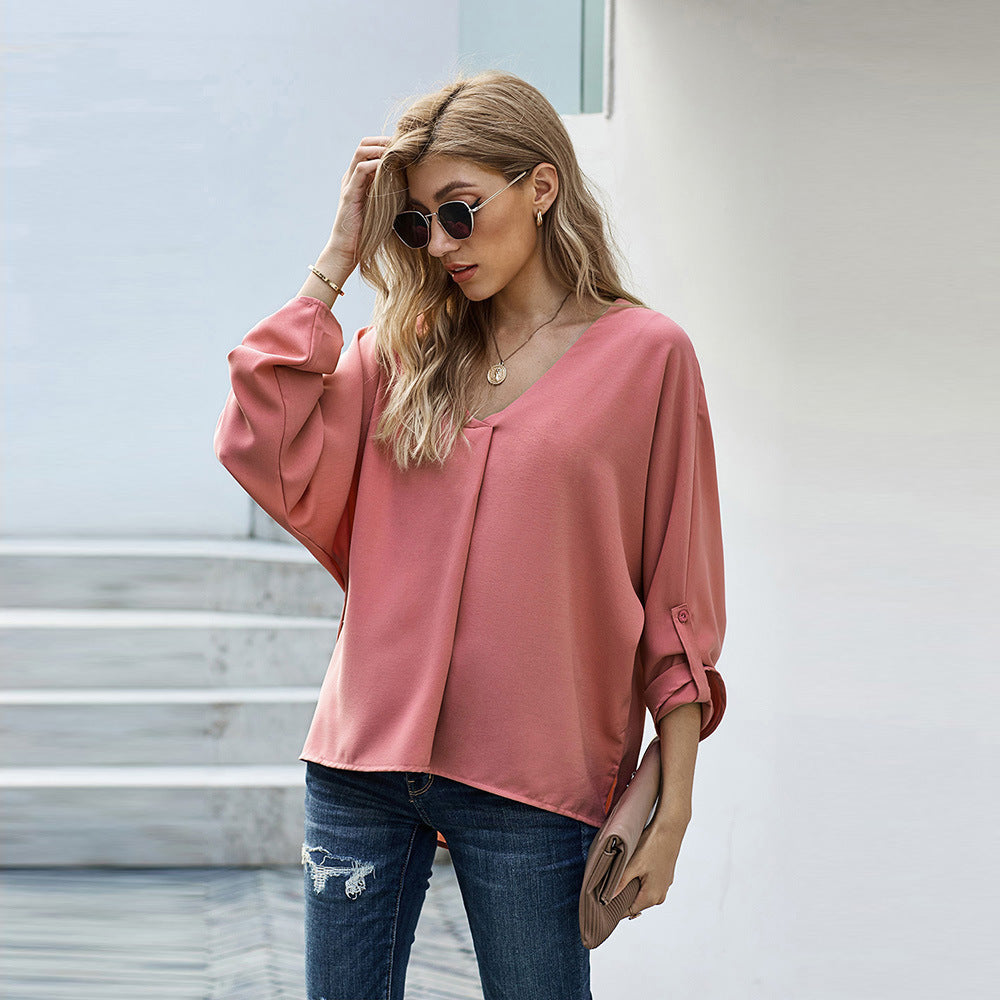 Women's Solid Color Loose Pullover Shirt