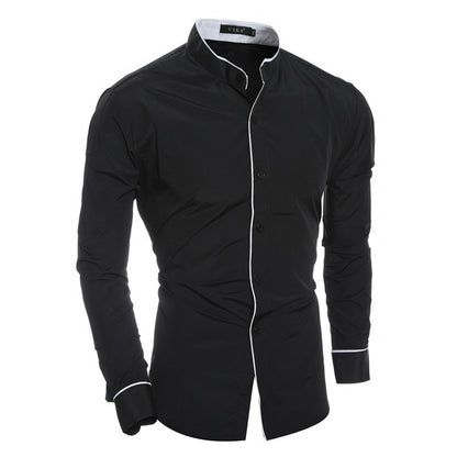 Small Stand-up Collar Shirt Men's Casual Stand-up Collar Long-sleeved Shirt