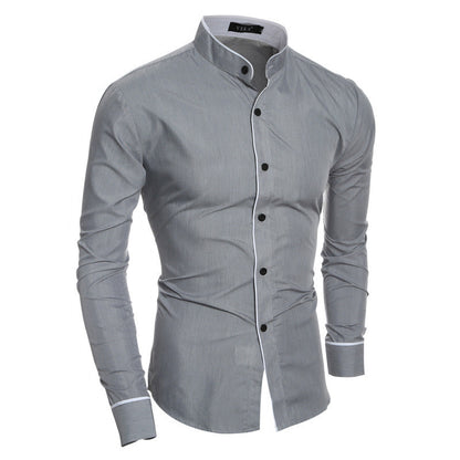 Small Stand-up Collar Shirt Men's Casual Stand-up Collar Long-sleeved Shirt