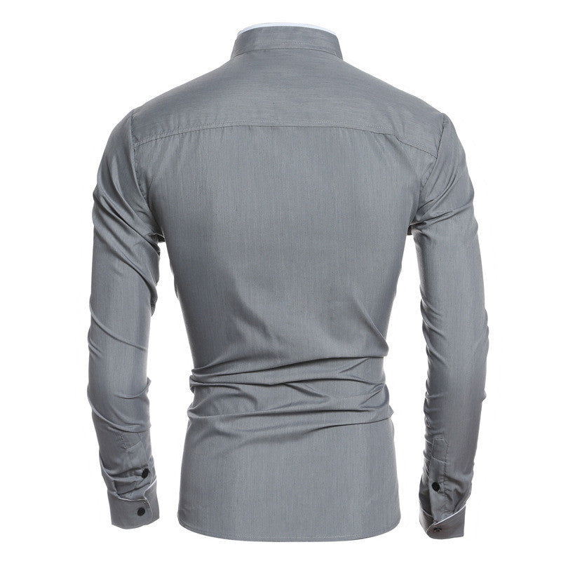 Small Stand-up Collar Shirt Men's Casual Stand-up Collar Long-sleeved Shirt