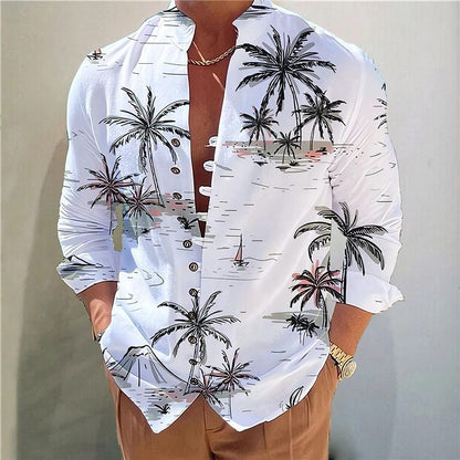 Men's Printed Stand Collar Short Sleeve Button Shirt