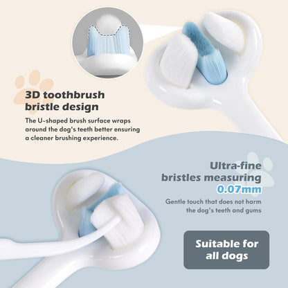 Ultra Soft Nano Bristles Dog Toothbrush Pet Dental Care Kit 3 Sided Design For Easy Teeth Cleaning Suitable For All Dogs,for Your Pet's Sensitive Teeth And Gums