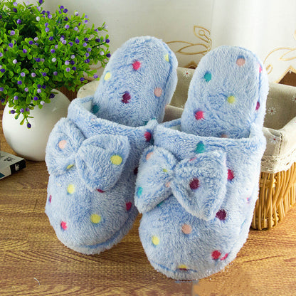 Winter color round butterfly knot floor cotton slippers warm wool home cotton slippers factory direct selling wholesale