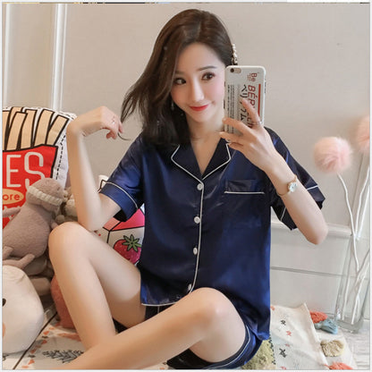 Ice Silk Pajamas Women's Short Sleeve Thin Cartoon Two Piece Set