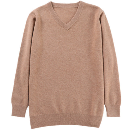 Men's V-neck Long Sleeved Solid Color Sweater