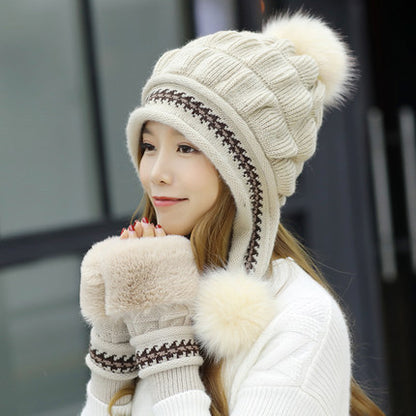 Cozy Knit Fleece-Feel Beanie With Ear Flaps & Pompom Warm Winter Hat For Women Perfect For Skiing & Outdoor Activities