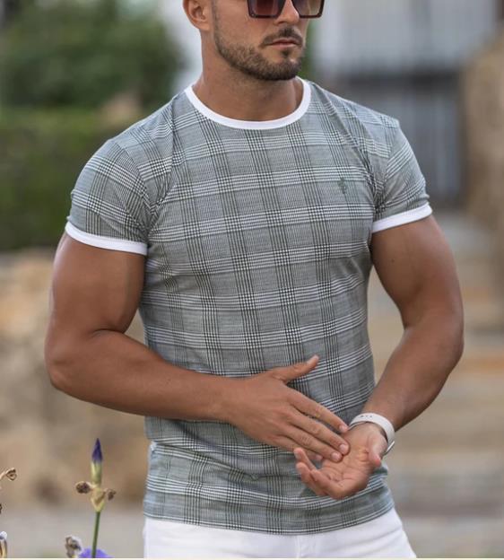 Men's Checkered Breathable Round Neck Short Sleeve