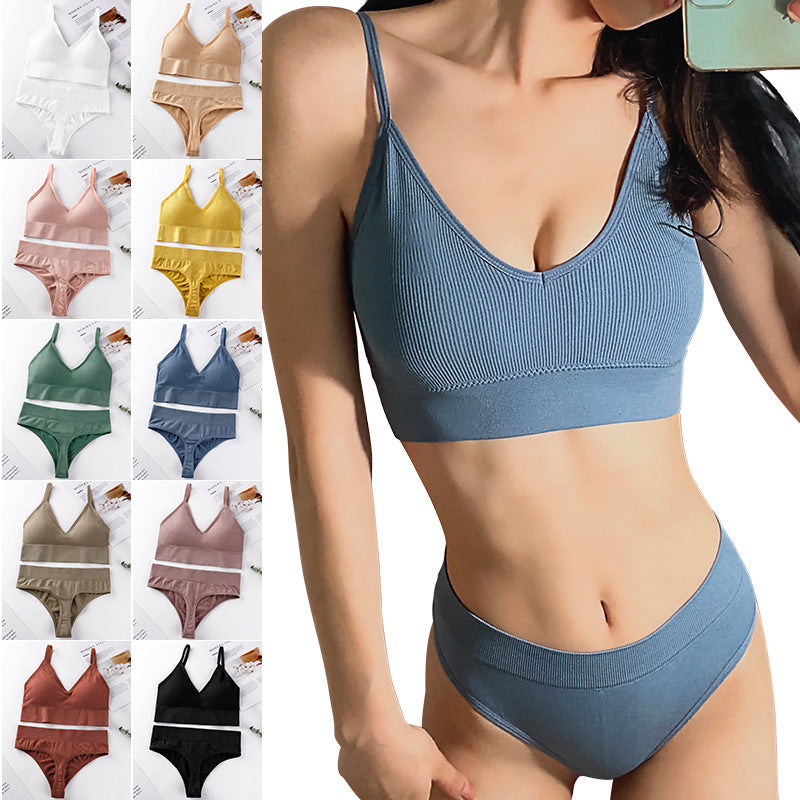 Women's Thin French Style No Steel Ring Panties And Bra Set