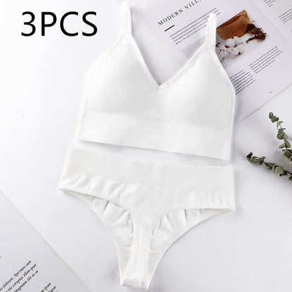 Women's Thin French Style No Steel Ring Panties And Bra Set