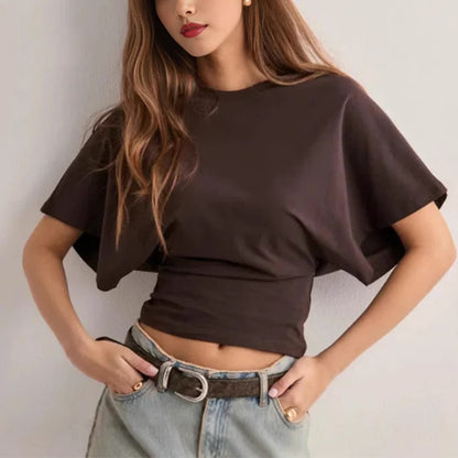 Summer Batwing Sleeve T-shirt Ins Fashion Round Neck Pullover Short-sleeved Tops For Women Clothing