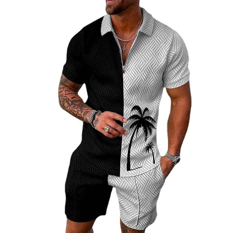 Fashion Casual Zipper Short Sleeve Suit