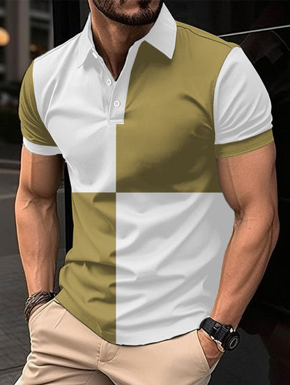 Casual Sports Short Sleeve Color Stitching Turnover Neck Polo Shirt Men Clothing