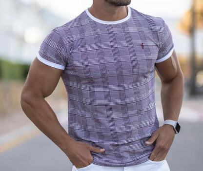 Men's Checkered Breathable Round Neck Short Sleeve