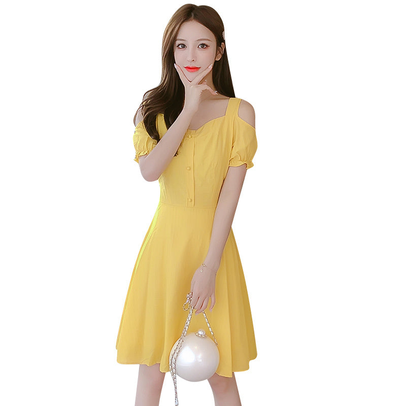 Fashion Solid Color Chiffon Sling Dress For Women