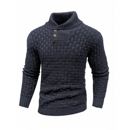 Men's Slim Turtleneck Sweater With Button Design Fashion Casual Solid Color Pullover Top Clothing