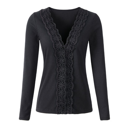 New Lace Long Sleeve Sweater Bottoming Shirt Women's Slim Stretch Top