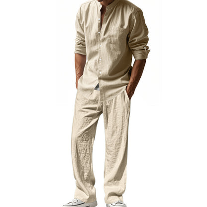 Casual Breathable Long Sleeves Trousers Shirt Beach Suit