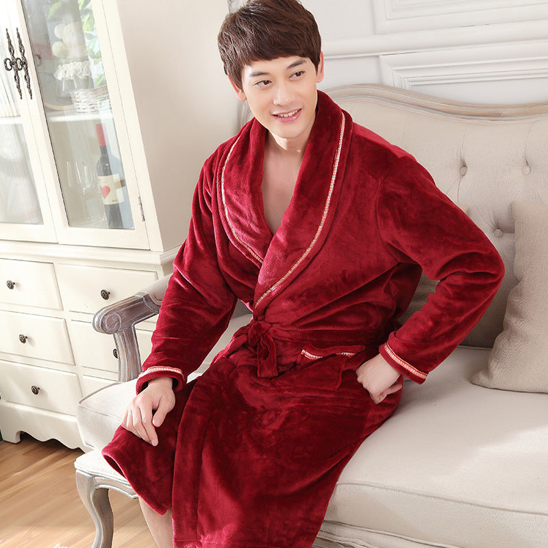 Men's Thickened Autumn And Winter Flannel Nightgown