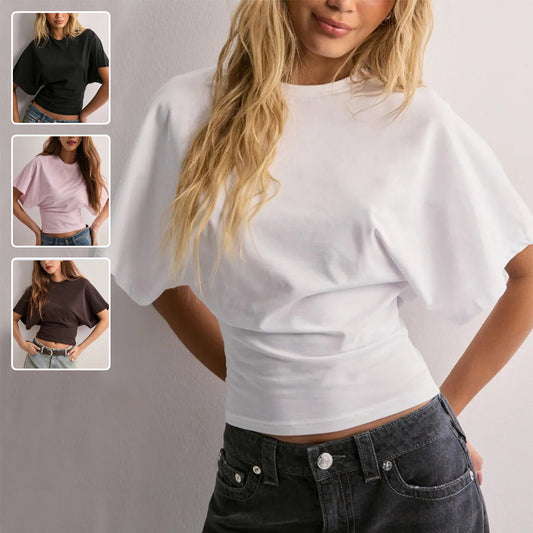 Summer Batwing Sleeve T-shirt Ins Fashion Round Neck Pullover Short-sleeved Tops For Women Clothing