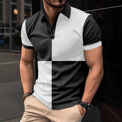 Casual Sports Short Sleeve Color Stitching Turnover Neck Polo Shirt Men Clothing