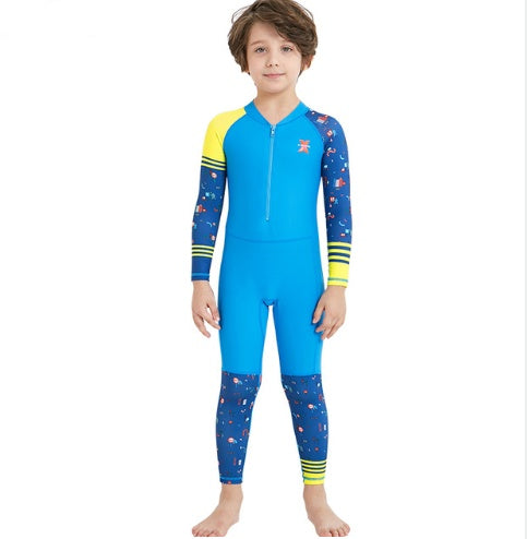 Children's quick-drying diving suit girls boys conjoined long-sleeved snorkeling suit swimwear size children's swimwear sunscreen swimsuit