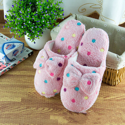 Winter color round butterfly knot floor cotton slippers warm wool home cotton slippers factory direct selling wholesale