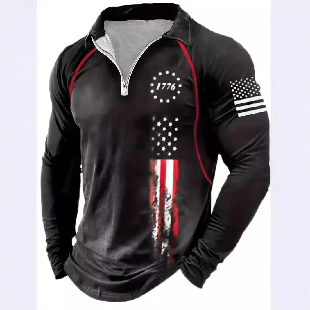 Long-sleeve Zipper Men's Sports Polo Shirt